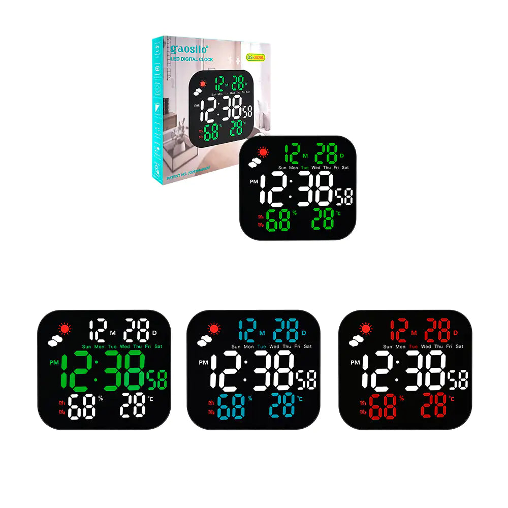 Ceas digital LED Gaosiio DS-3828L, cu temperatură și umiditate – imagine 1