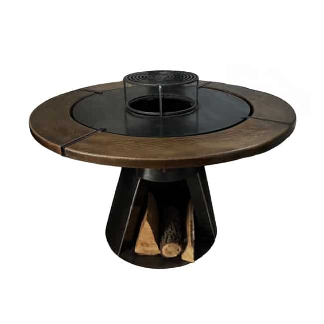 Gratar con cu plita rotunda 650 mm, blat lemn, inaltime 900 mm, grosime plita 10 mm