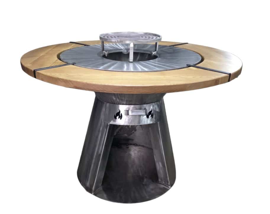 Gratar con cu plita rotunda inox 850 mm, inaltime 950 mm, blat lemn frasin