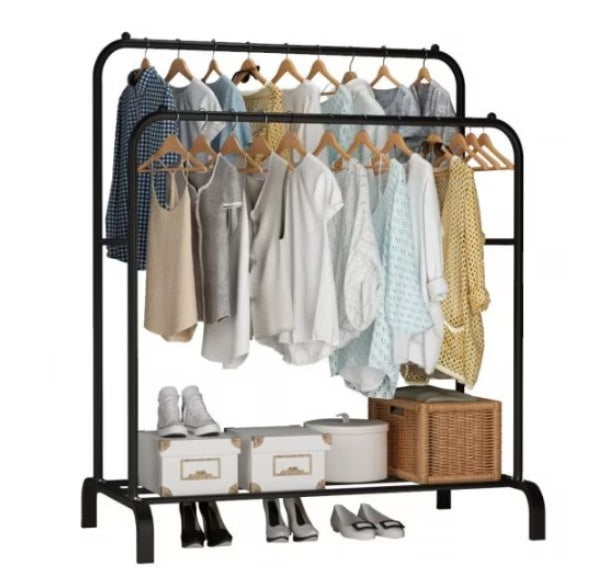 Suport dublu pentru haine Drying Rack, cu poliță și roți, 145 × 96 × 46 cm – imagine 3