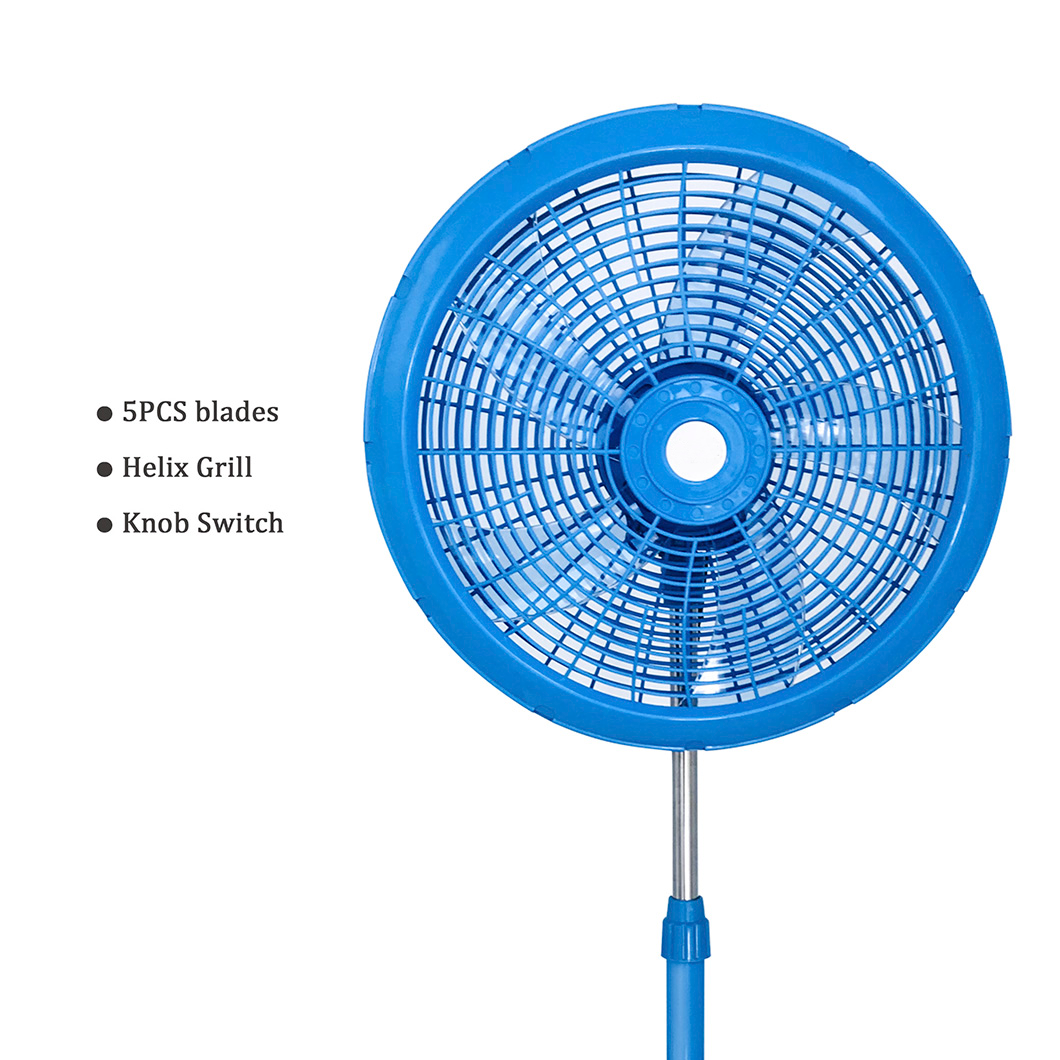 Ventilator cu piedestal de 18 inci, pentru uz casnic sau comercial, motor puternic, bază rotundă stabilă, 3 setări de viteză și un design reglabil pe înălțime, albastru