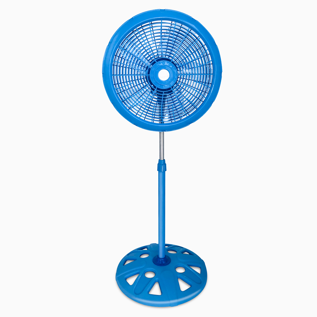 Ventilator cu piedestal de 18 inci, pentru uz casnic sau comercial, motor puternic, bază rotundă stabilă, 3 setări de viteză și un design reglabil pe înălțime, albastru