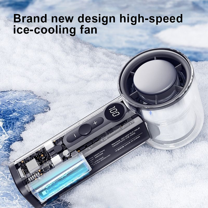 Mini ventilator portabil transparent cu gheață, încărcat prin USB, material ABS, pentru camping în aer liber, negru