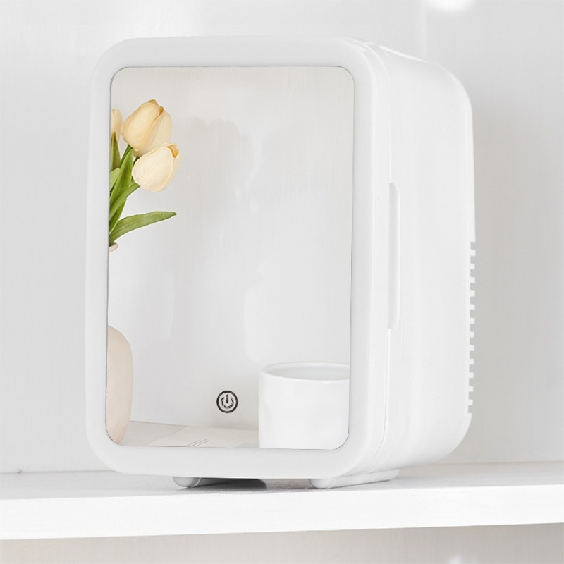 Frigider portabil mini pentru cosmetice, pentru depozitarea produselor de îngrijire, capacitate 4L, cu oglinda, alb