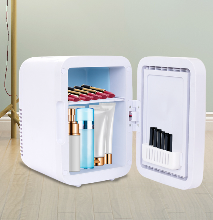 Frigider portabil mini pentru cosmetice, pentru depozitarea produselor de îngrijire, capacitate 4L, cu oglinda, alb