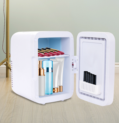 Frigider portabil mini pentru cosmetice, pentru depozitarea produselor de îngrijire, capacitate 4L, cu oglinda, alb