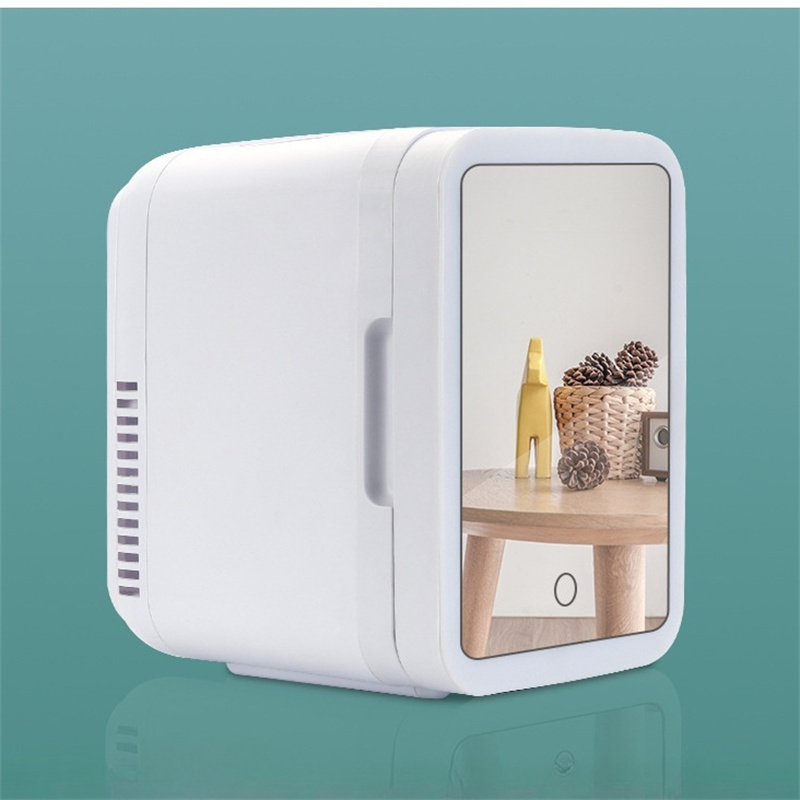Frigider portabil mini pentru cosmetice, pentru depozitarea produselor de îngrijire, capacitate 4L, cu oglinda, alb