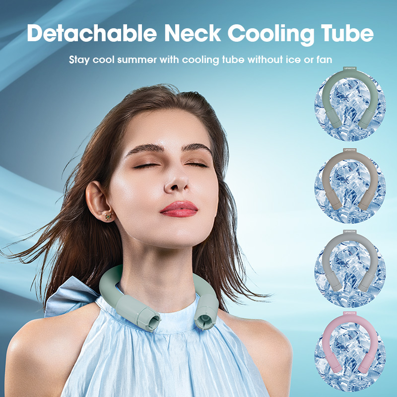 Ventilator portabil de gât cu design ergonomic 360°, alimentare USB, sistem hands-free, motor silențios și răcire personală pentru utilizare indoor/outdoor, gri