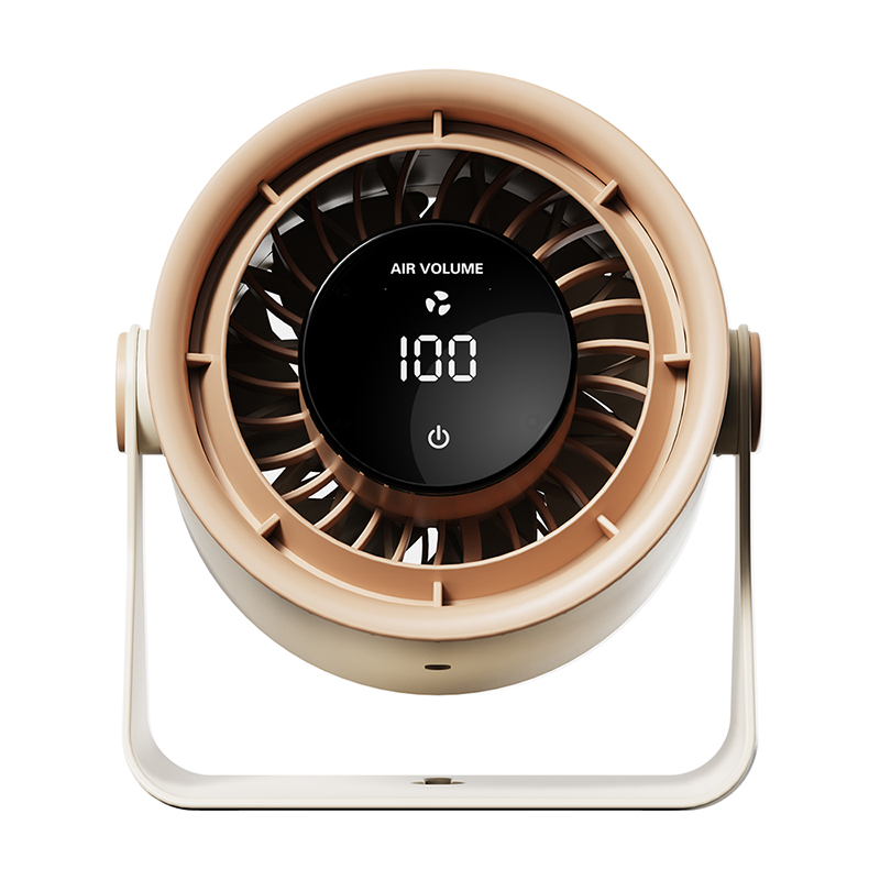 Ventilator de birou și de perete cu viteze reglabile, cu afișaj digital, lumină ambientală, 5 viteze, portabil, crem