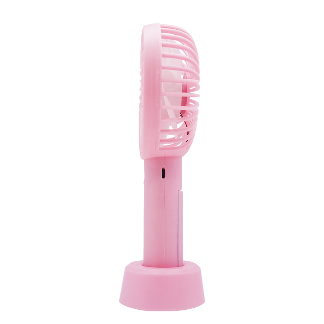 Ventilator portabil USB de mână, roz, cu suport, 3 trepte de viteză, reîncărcabil prin cablu USB, roz