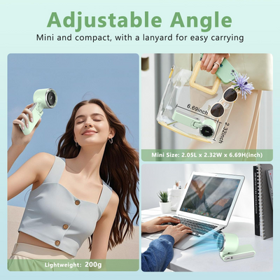 Ventilator portabil din plastic cu baterii USB, cu motor electric, pliabil, fără elici, cu 5 trepte de viteza, verde