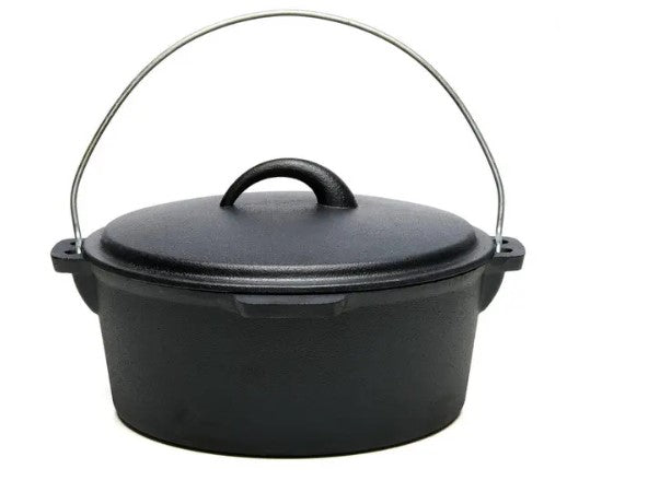 Ceaun fonta pura 5.3L cu capac, 25x10 cm, negru, pentru gatit lent si uniform