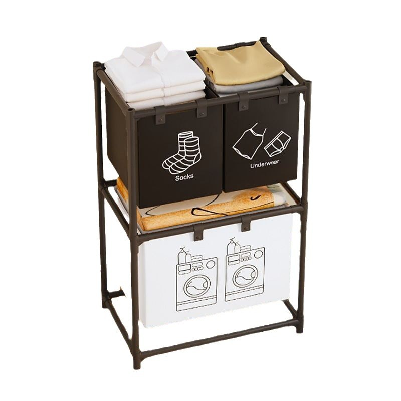 Cos pentru rufe cu suport de depozitare, structura solida, dimensiuni  97 x 44 x 57 cm, negru/alb