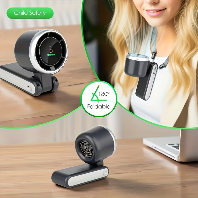 Ventilator portabil pliabil cu afișaj HD, ventilator reîncărcabil USB-C reglabil cu 5 viteze pentru călătorii în aer liber