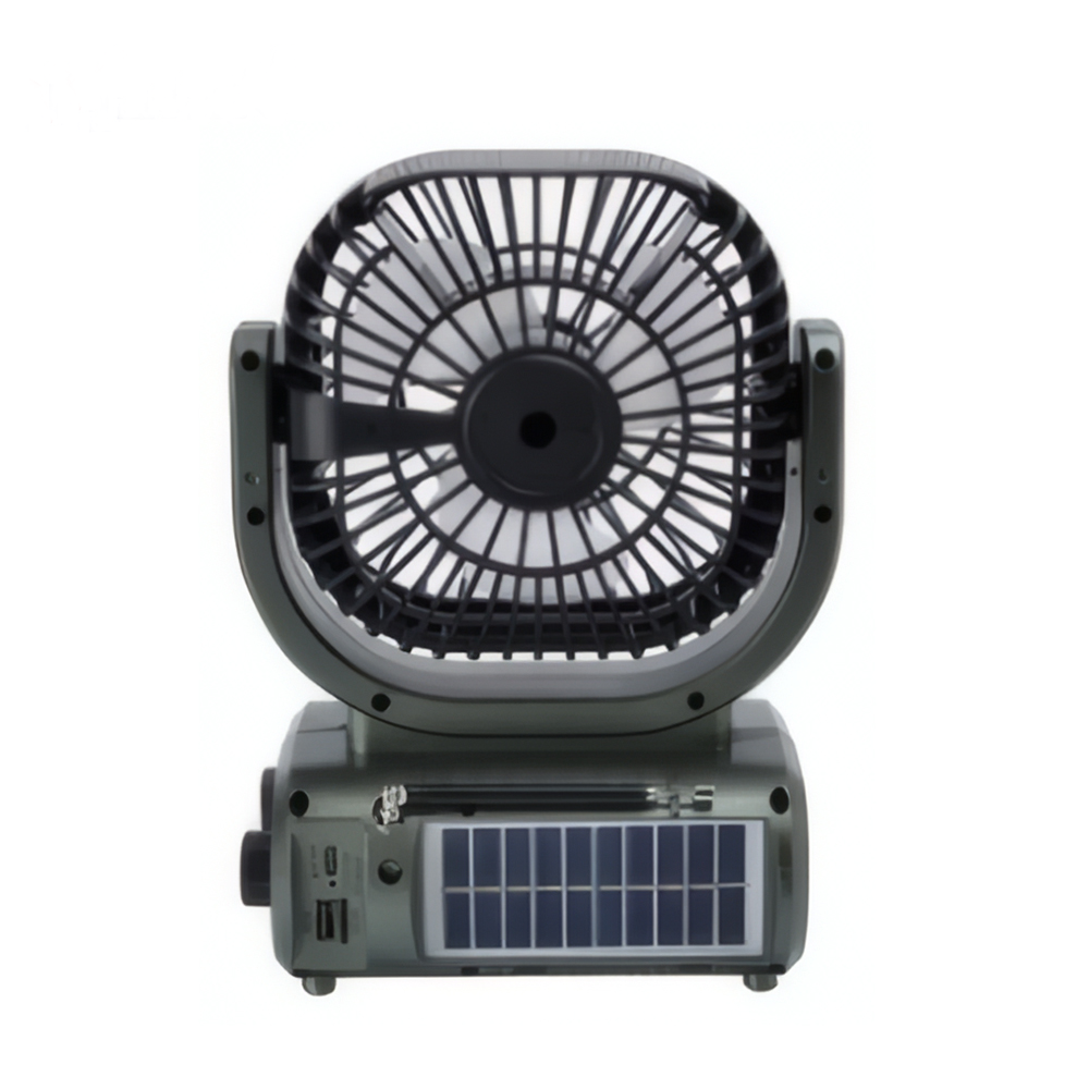 Ventilator Puternic Portabil Cu Incarcare Solara Si Radio FM, Design compact, Bază rabatabilă, negru