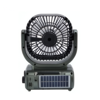 Ventilator Puternic Portabil Cu Incarcare Solara Si Radio FM, Design compact, Bază rabatabilă, negru