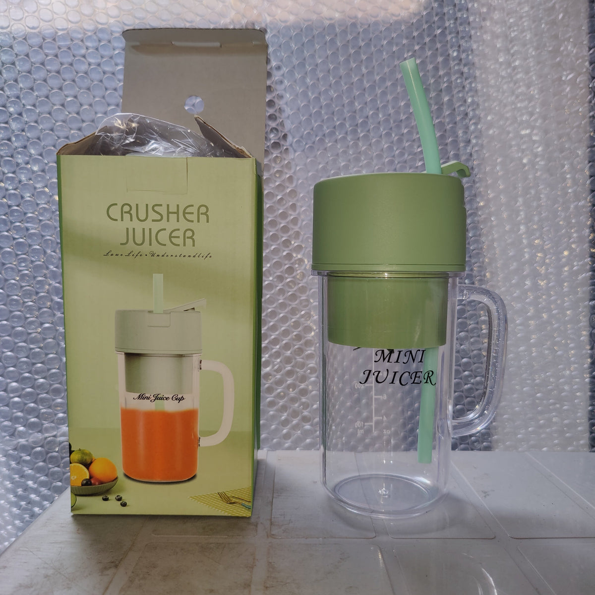 Blender portabil Crusher Juicer Mini Juice Cup, cu mâner și pai – imagine 4