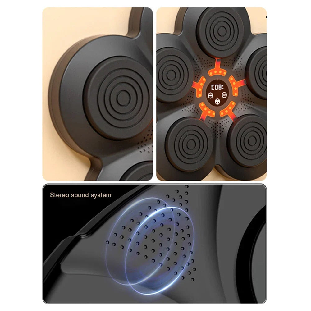 Țintă electronică de box cu muzică, cinci zone rotunde și centru portocaliu – imagine 3