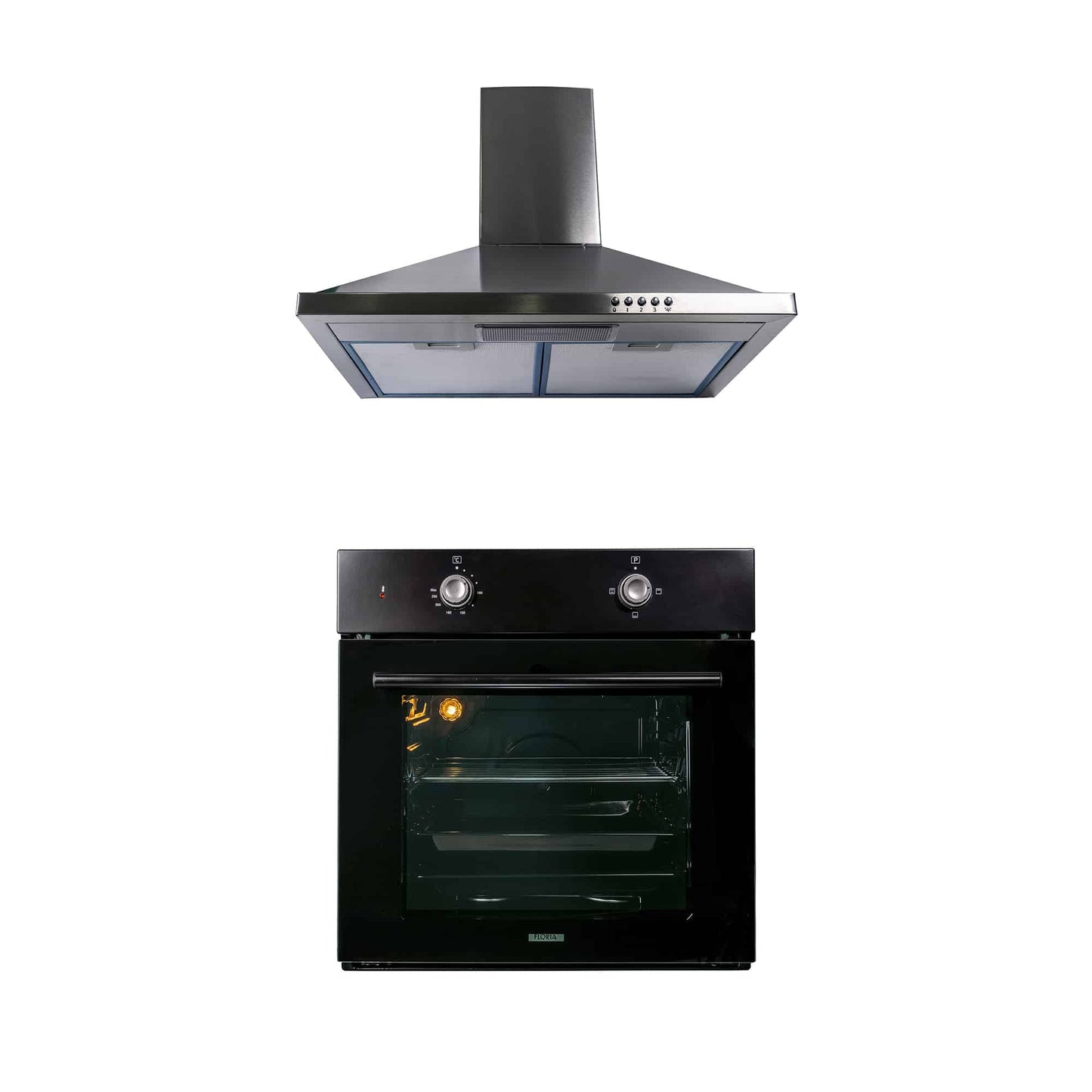 Pachet cuptor incorporabil electric 51L negru + hota incorporabila inox 63 cm