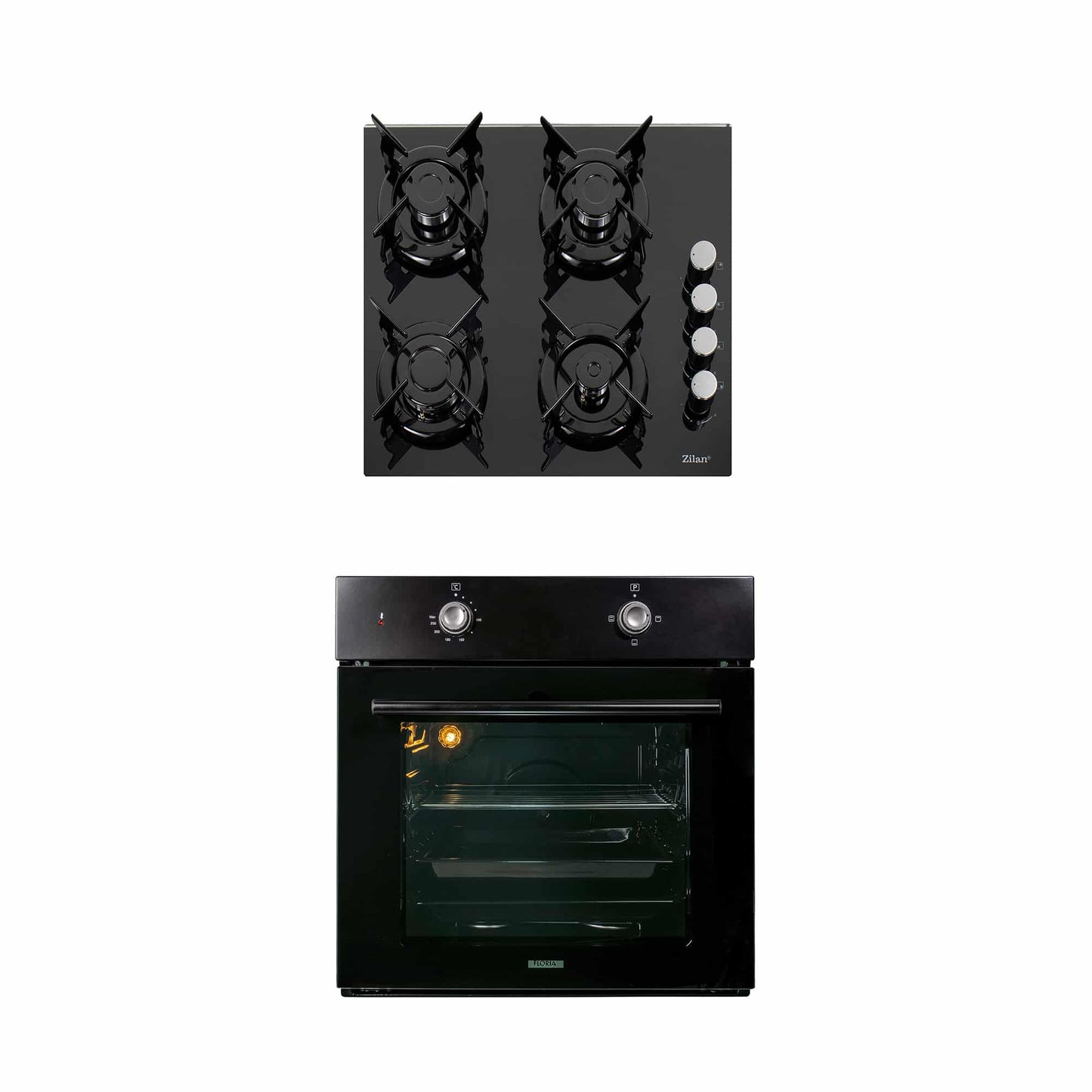 Pachet cuptor electric incorporabil 51L + plita gaz incorporabila sticla negru