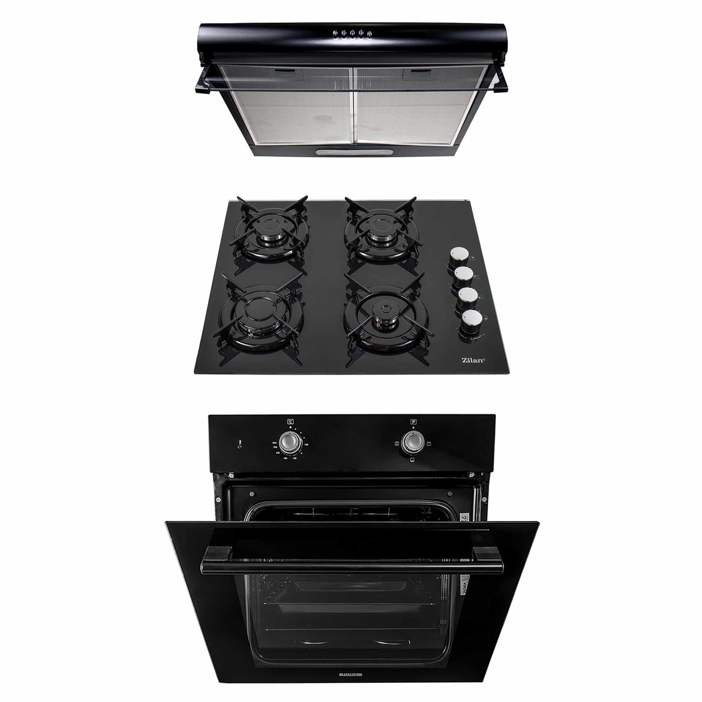 Pachet cuptor electric incorporabil 51L + plita gaz incorporabila + hota 2 motoare 190W