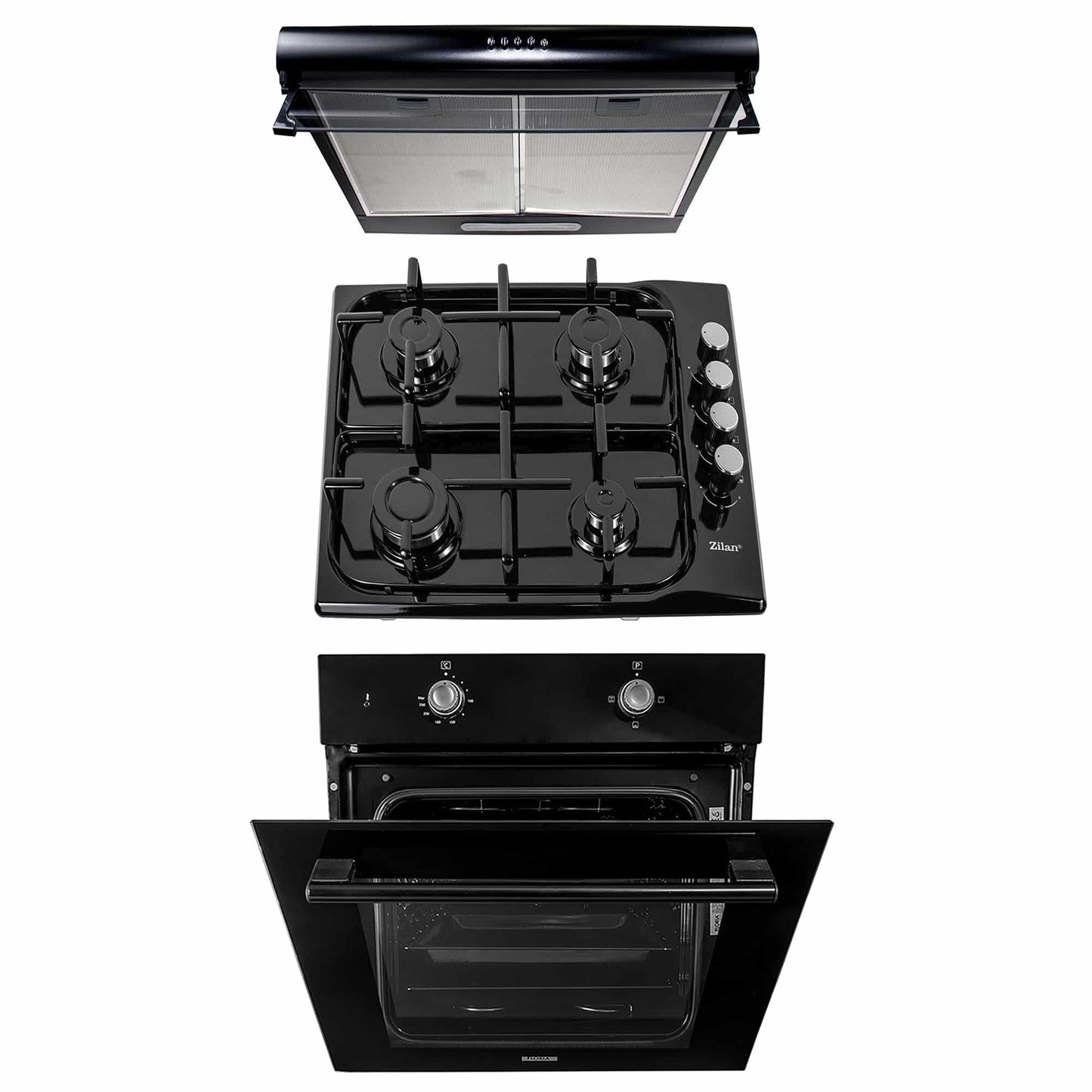 Set cuptor electric incorporabil 51L + plita gaz incorporabila + hota perete 2 motoare 190W