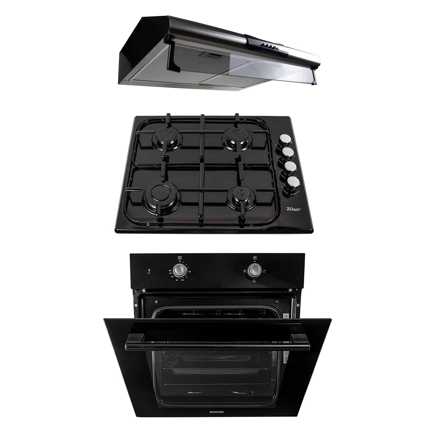Pachet cuptor incorporabil electric 51L + plita gaz incorporabila + hota inox 2 motoare 190W
