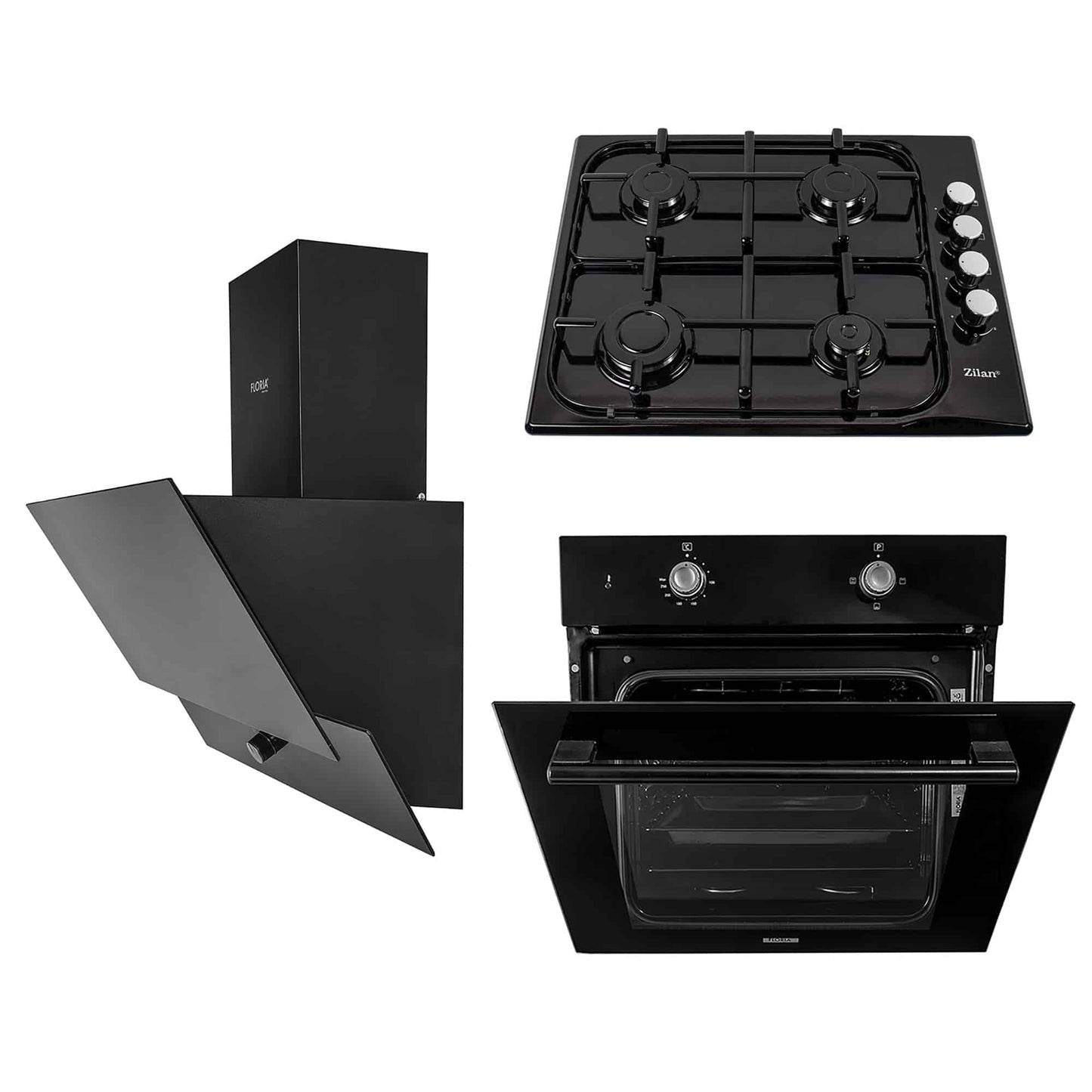 Pachet cuptor electric incorporabil 51L + plita gaz incorporabila si hota decorativa 60 cm