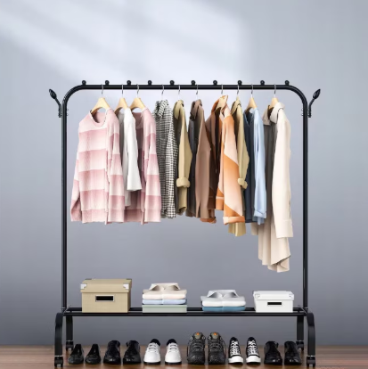 Suport dublu pentru haine Drying Rack, cu poliță și roți, 145 × 96 × 46 cm – imagine 4