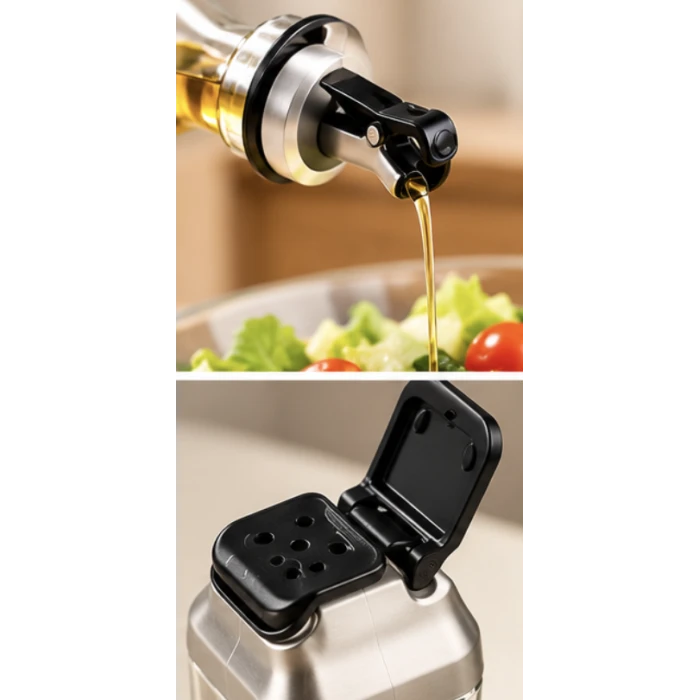 Set de recipiente pentru ulei, oțet și condimente, cu suport, 5 piese – imagine 3