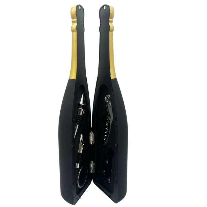 Set de accesorii pentru vin, în cutie tip sticlă de șampanie – imagine 3