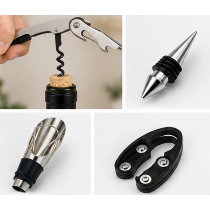 Set de accesorii pentru vin, în cutie tip sticlă de șampanie – imagine 4