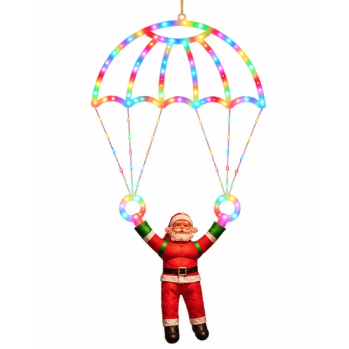 Decorațiune luminoasă Moș Crăciun cu parașută, multicoloră – imagine 1
