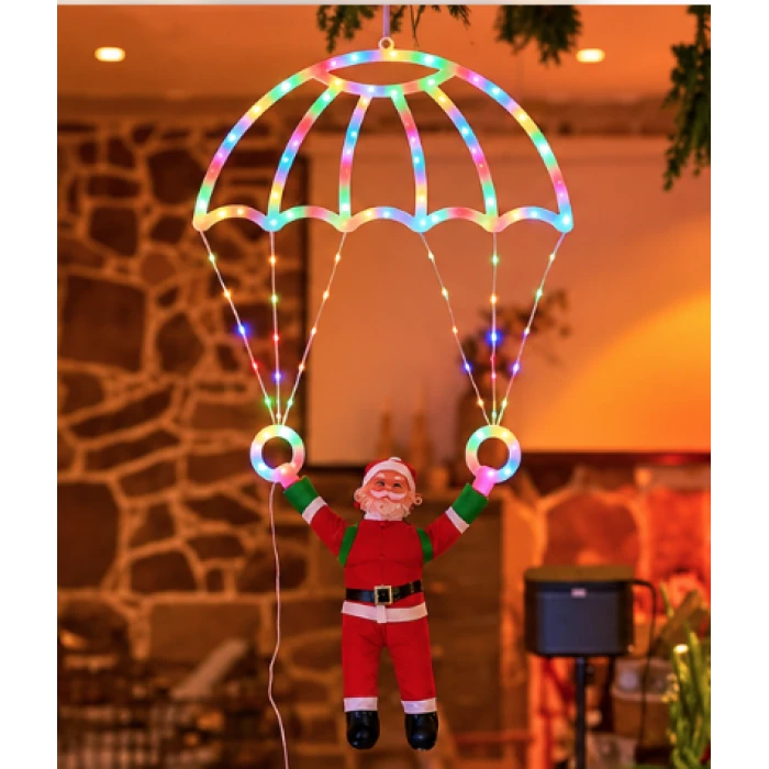 Decorațiune luminoasă Moș Crăciun cu parașută, multicoloră – imagine 2