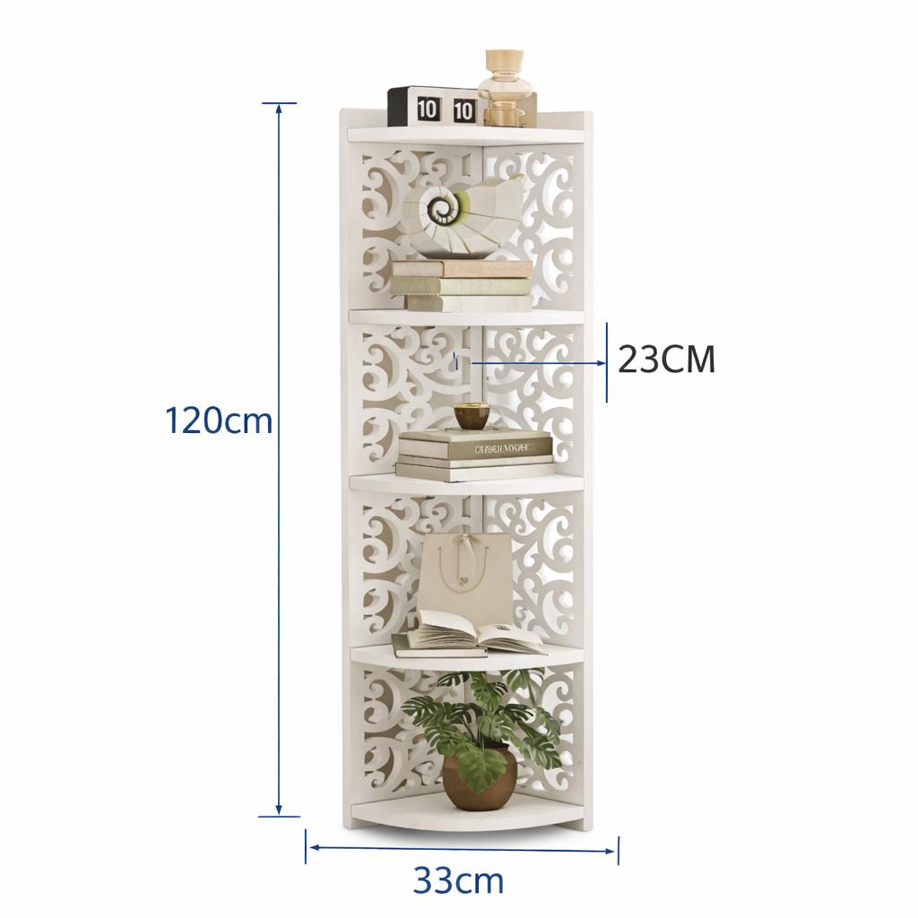 Raft organizator decorativ cu 5 etaje, pentru living, baie sau dormitor, dimensiuni 120x23cm, alb