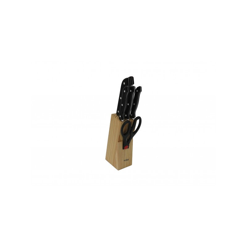 Set cutite 7 piese cu suport lemn, design ergonomic, negru