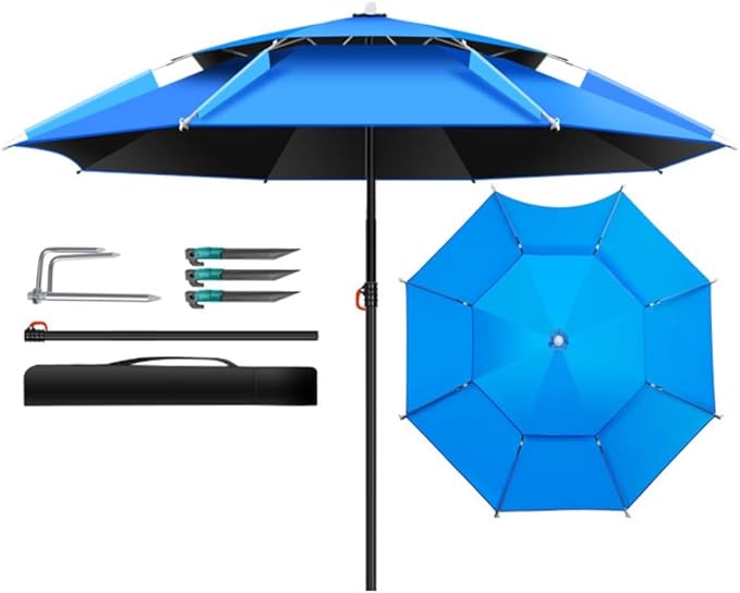 Umbrela pentru protectie solara, diametru 2.2 m, cu tarusi si husa, albastru