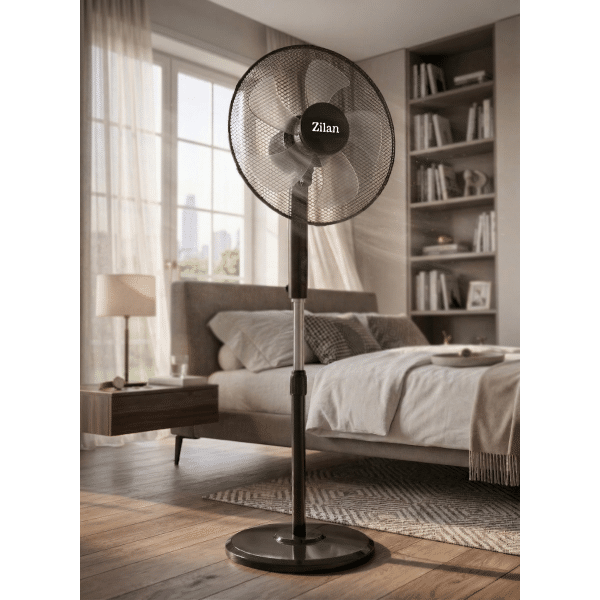 Ventilator cu picior 48W, 3 viteze, diametru 43 cm, negru, oscilant