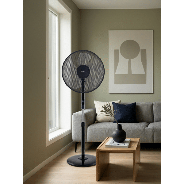 Ventilator cu picior 48W, 3 viteze, diametru 43 cm, negru, oscilant