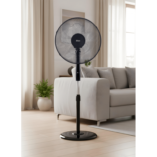 Ventilator cu picior 48W, 3 viteze, diametru 43 cm, negru, oscilant