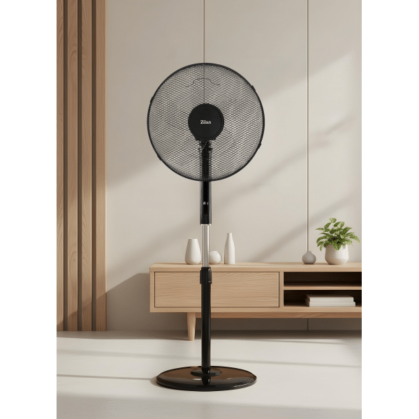 Ventilator cu picior 48W, 3 viteze, diametru 43 cm, negru, oscilant