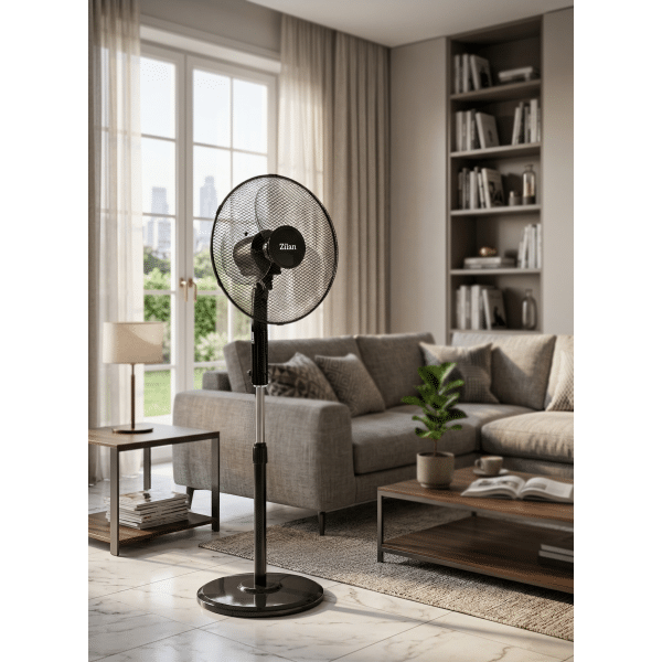 Ventilator cu picior 48W, 3 viteze, diametru 43 cm, negru, oscilant