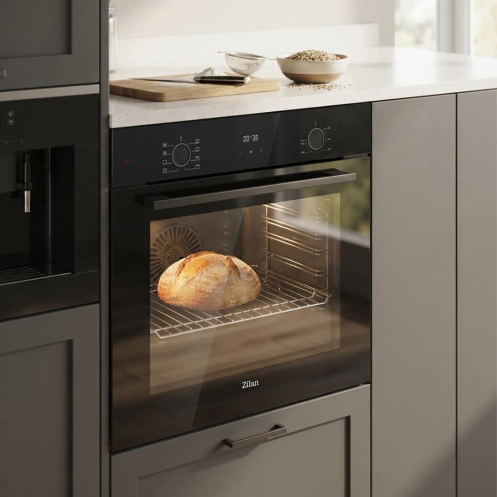 Cuptor electric incorporabil 73L cu 8 functii, grill, ventilatie turbo, afisaj LED, negru