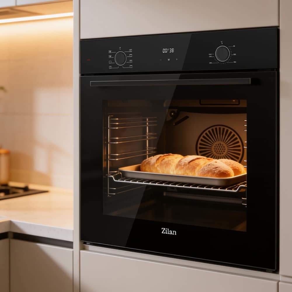 Cuptor electric incorporabil 73L cu 8 functii, grill, ventilatie turbo, afisaj LED, negru