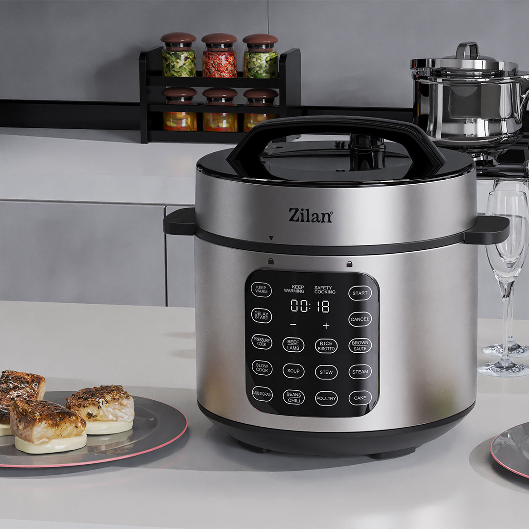 Multicooker digital 6L, 1000W, 12 programe presetate, panou tactil, presiune reglabila
