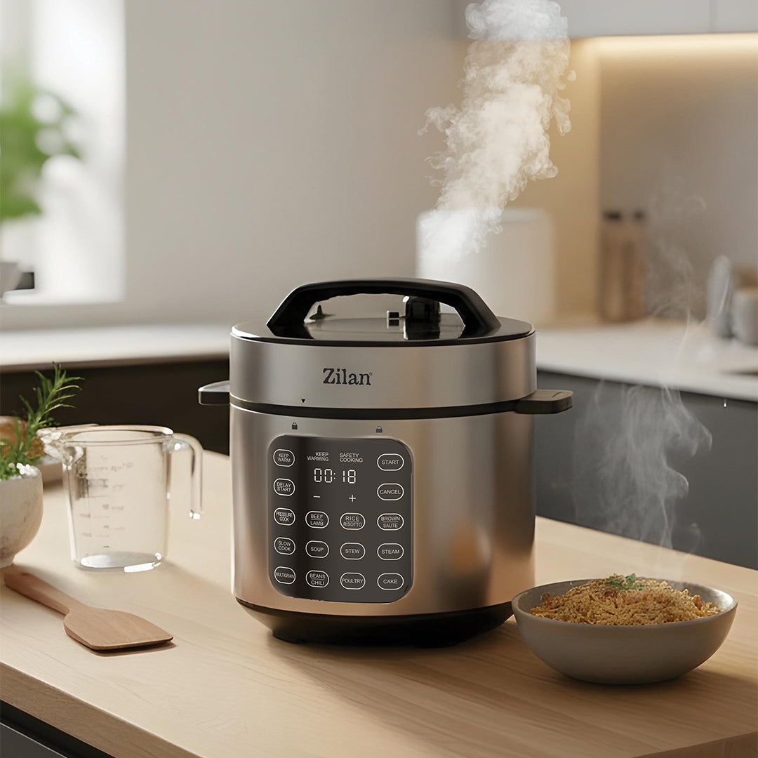 Multicooker digital 6L, 1000W, 12 programe presetate, panou tactil, presiune reglabila