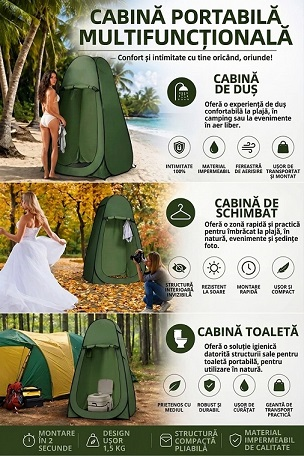 Cort pliabil pentru dus sau toaleta, impermeabil, 120x120x190cm verde