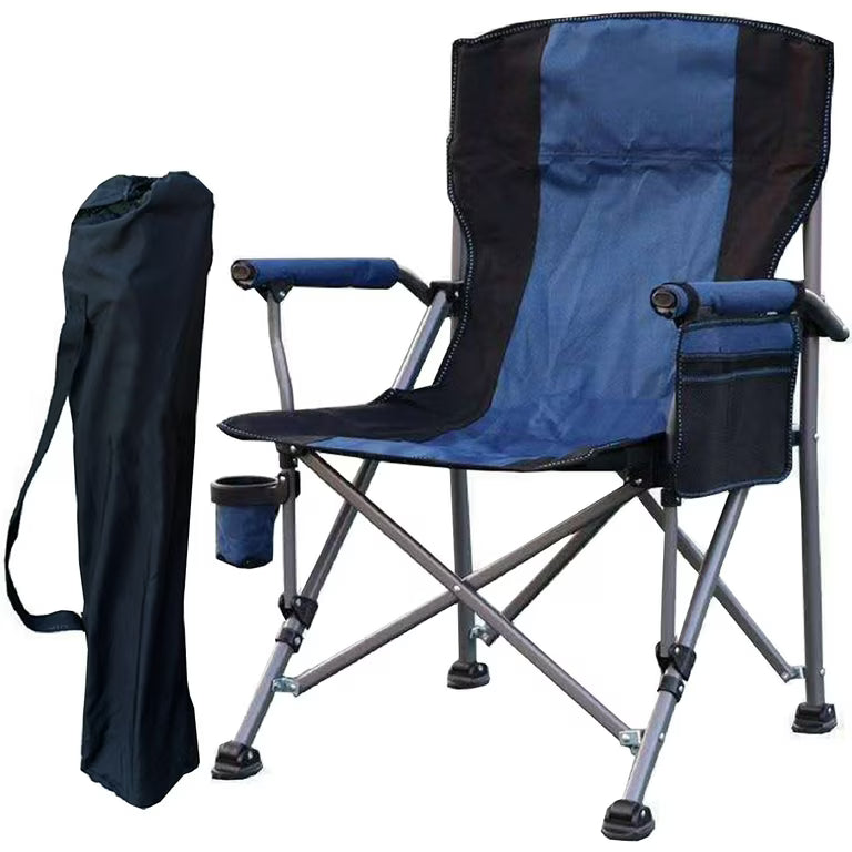 Scaun pliabil pentru camping, cadru metalic, albastru cu negru