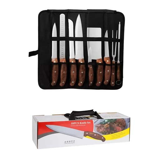 Set cutite profesionale 9 piese cu husa de protectie, otel inoxidabil, manere ergonomice