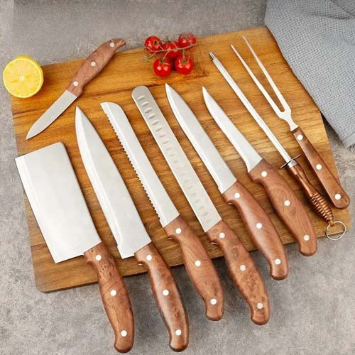 Set cutite profesionale 9 piese cu husa de protectie, otel inoxidabil, manere ergonomice